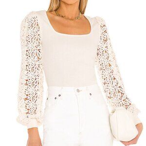 BCBGMaxAzria ribbed knit and long sleeve lace bodysuit